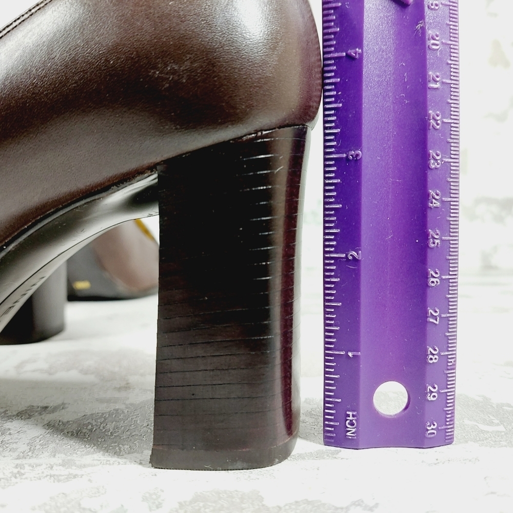 Nine West Nehemy Brown Leather Slip On Square Toe Block Heel shoes - Picture 9 of 12